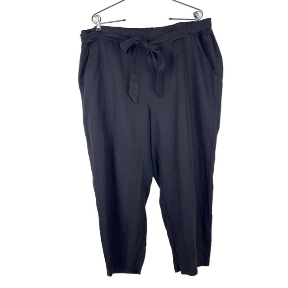 Eileen Fisher Tie Waist Ankle Pants Black Tencel Linen Straight Leg Women's XL - Picture 1 of 8